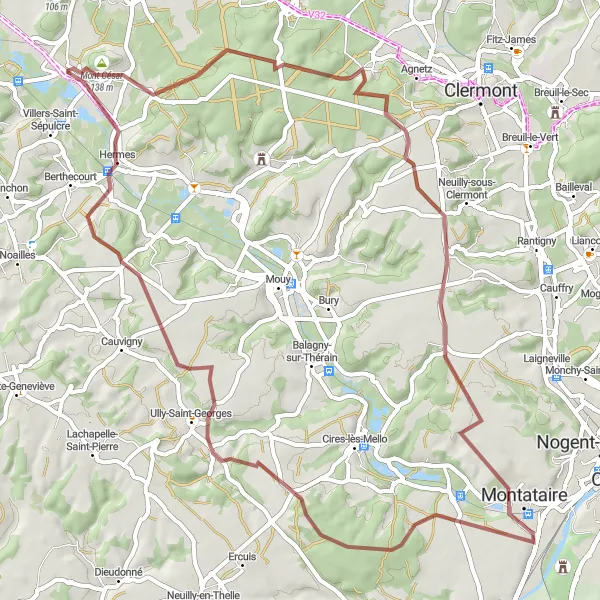 Miniature de la carte de l'inspiration cycliste "Traversée du Parc Naturel Régional Oise-Pays de France" dans la Picardie, France. Générée par le planificateur d'itinéraire cycliste Tarmacs.app
