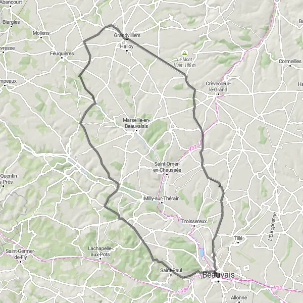 Miniature de la carte de l'inspiration cycliste "Les villages pittoresques de l'Oise" dans la Picardie, France. Générée par le planificateur d'itinéraire cycliste Tarmacs.app