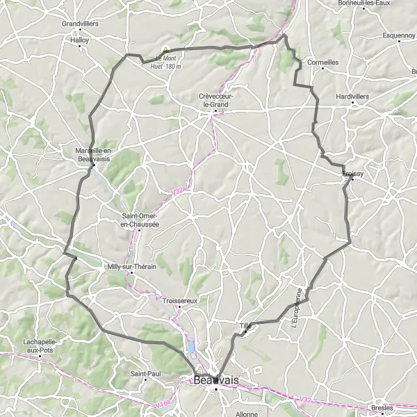 Miniature de la carte de l'inspiration cycliste "Les châteaux de l'Oise" dans la Picardie, France. Générée par le planificateur d'itinéraire cycliste Tarmacs.app