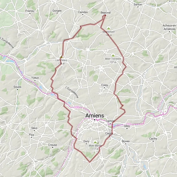 Miniature de la carte de l'inspiration cycliste "Parcours du Haut Bois" dans la Picardie, France. Générée par le planificateur d'itinéraire cycliste Tarmacs.app