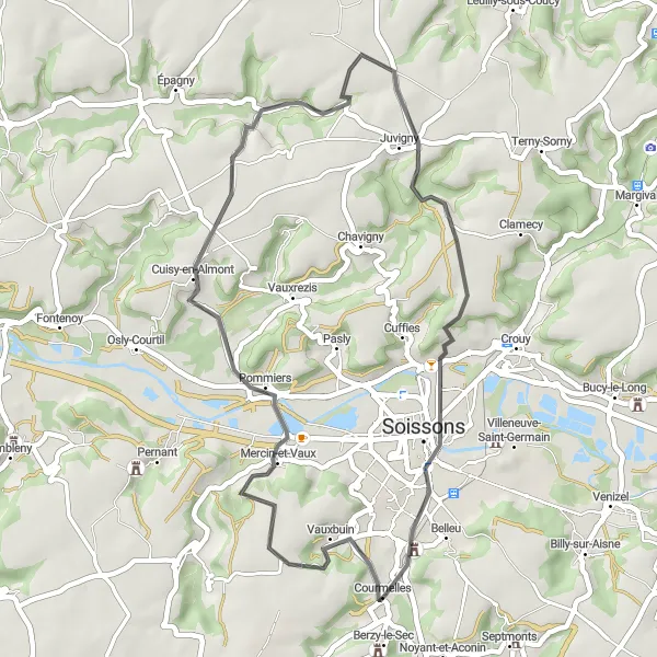 Map miniature of "Almont Valley Adventure" cycling inspiration in Picardie, France. Generated by Tarmacs.app cycling route planner