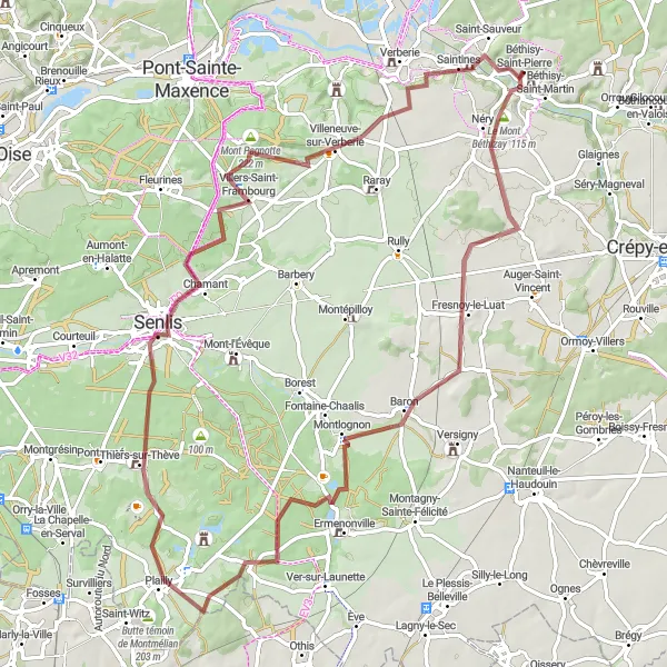 Map miniature of "Thiers-sur-Thève Gravel Route" cycling inspiration in Picardie, France. Generated by Tarmacs.app cycling route planner