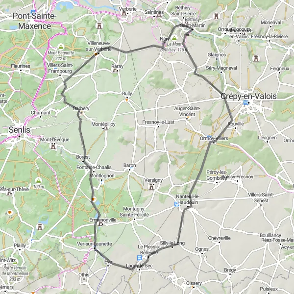 Map miniature of "Nanteuil-le-Haudouin Loop" cycling inspiration in Picardie, France. Generated by Tarmacs.app cycling route planner