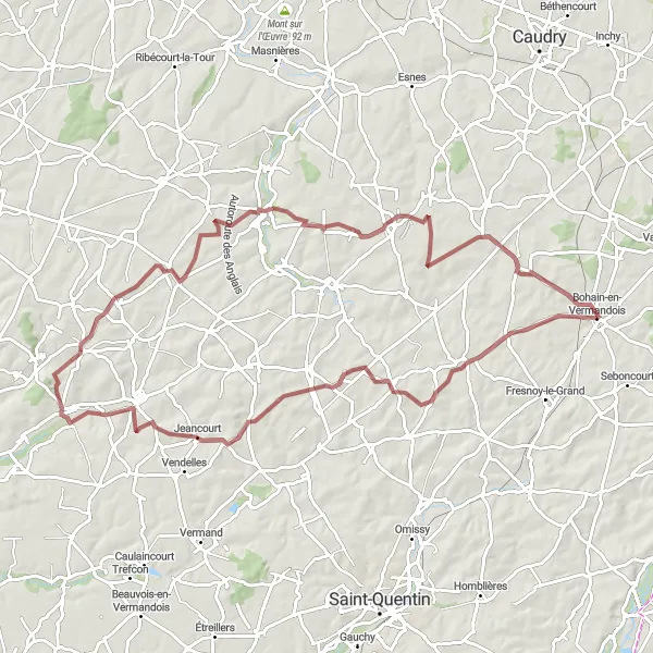 Miniature de la carte de l'inspiration cycliste "La vallée de l'Escaut" dans la Picardie, France. Générée par le planificateur d'itinéraire cycliste Tarmacs.app