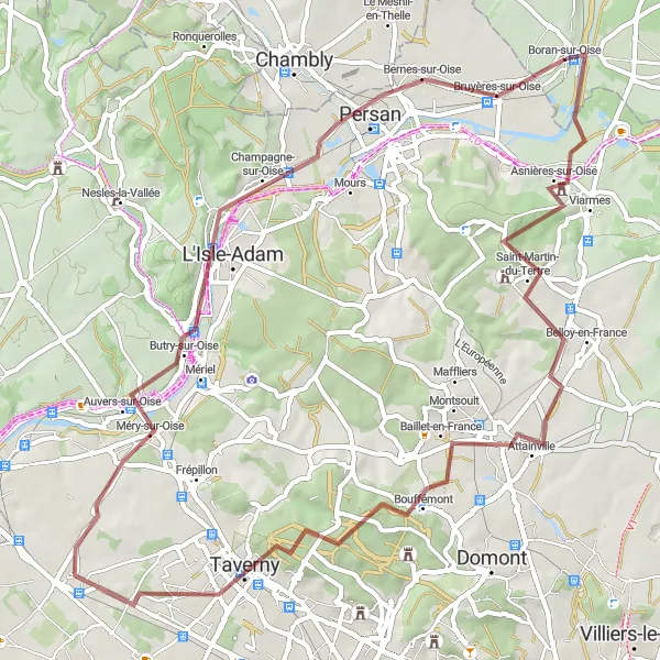 Map miniature of "Road Cycling Adventure from Asnières-sur-Oise to Boran-sur-Oise" cycling inspiration in Picardie, France. Generated by Tarmacs.app cycling route planner