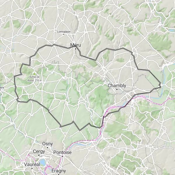 Map miniature of "The Valmondois Loop" cycling inspiration in Picardie, France. Generated by Tarmacs.app cycling route planner