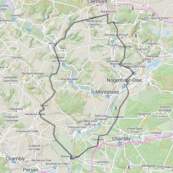 Miniature de la carte de l'inspiration cycliste "Aventure sur les routes sinueuses de Picardie" dans la Picardie, France. Générée par le planificateur d'itinéraire cycliste Tarmacs.app
