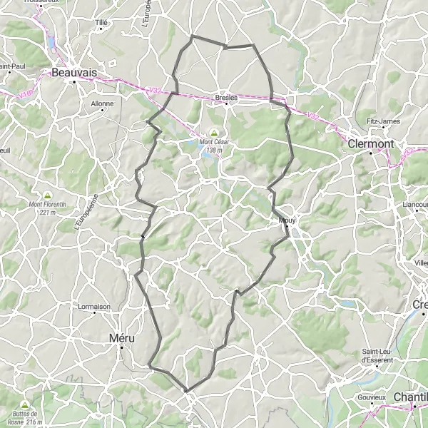 Map miniature of "The Scenic Countryside Adventure" cycling inspiration in Picardie, France. Generated by Tarmacs.app cycling route planner