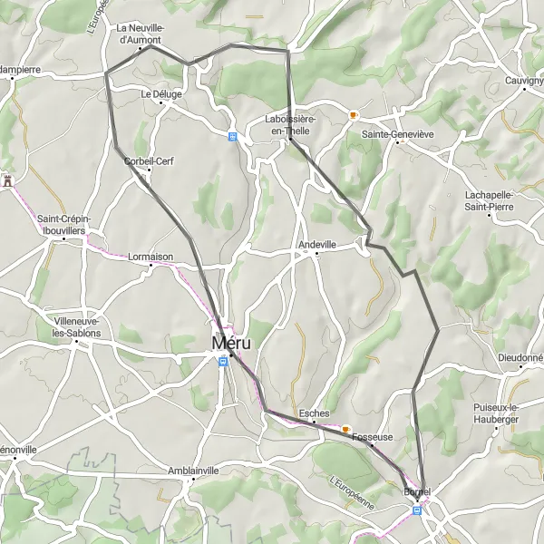 Map miniature of "Tour de Méru" cycling inspiration in Picardie, France. Generated by Tarmacs.app cycling route planner