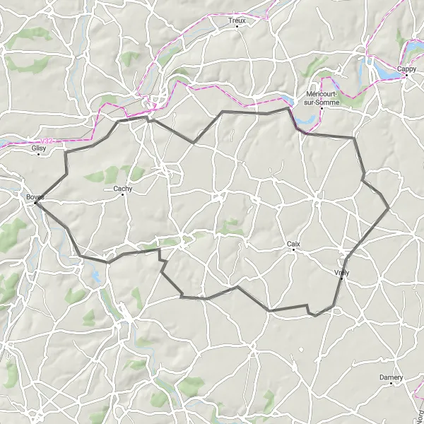 Miniature de la carte de l'inspiration cycliste "Le circuit pittoresque de Cerisy à Berteaucourt-lès-Thennes" dans la Picardie, France. Générée par le planificateur d'itinéraire cycliste Tarmacs.app