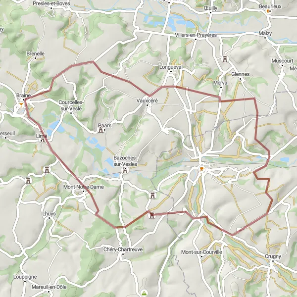 Map miniature of "Vineyard Gravel Loop" cycling inspiration in Picardie, France. Generated by Tarmacs.app cycling route planner