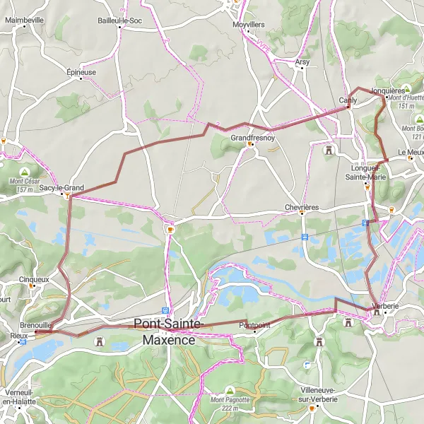 Map miniature of "Bucolic Gravel Escapade" cycling inspiration in Picardie, France. Generated by Tarmacs.app cycling route planner