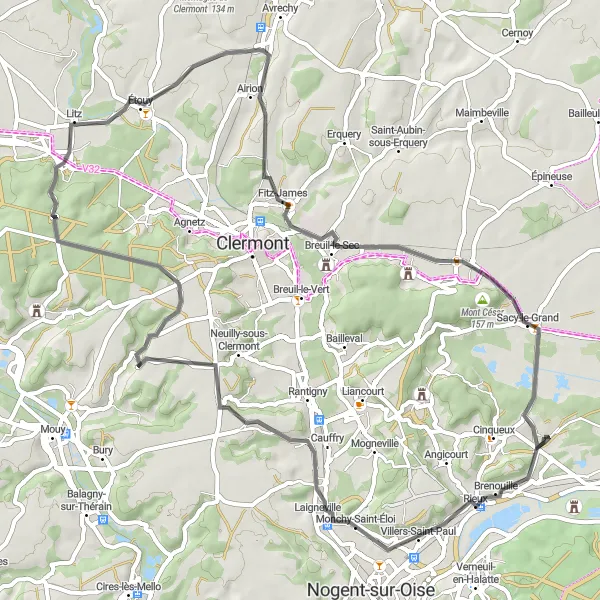 Map miniature of "Brenouille to Sacy-le-Grand Road Route" cycling inspiration in Picardie, France. Generated by Tarmacs.app cycling route planner