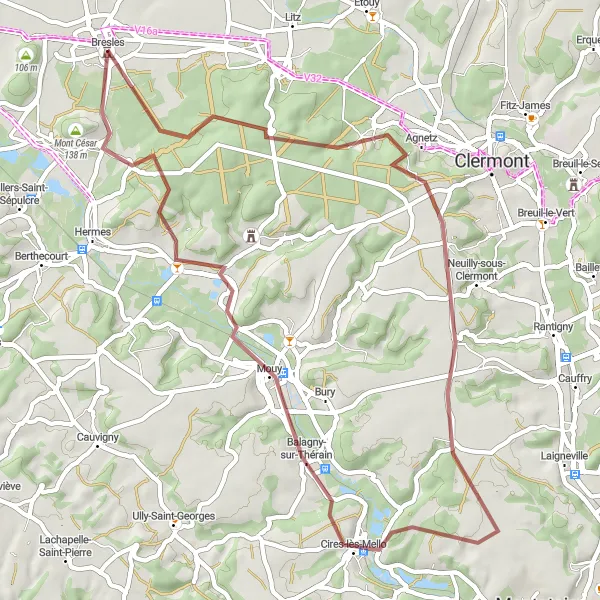 Map miniature of "Agnetz Castle and Charming Villages" cycling inspiration in Picardie, France. Generated by Tarmacs.app cycling route planner