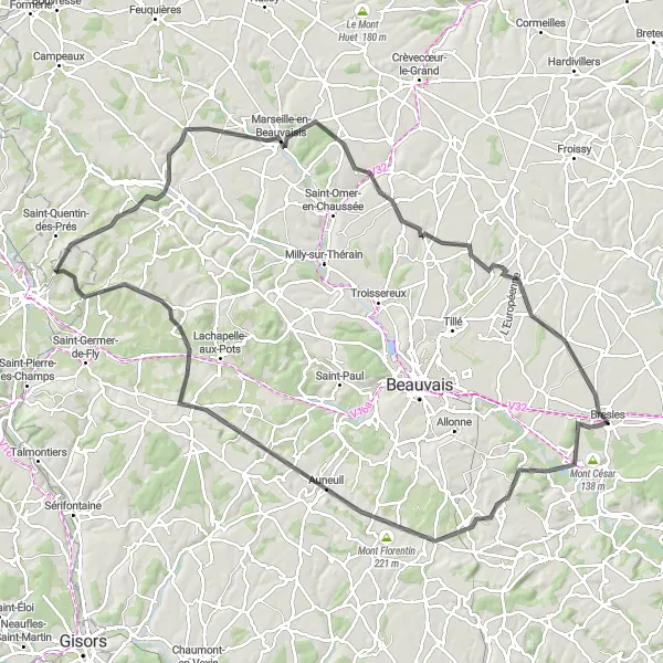 Map miniature of "The Abbecourt Loop" cycling inspiration in Picardie, France. Generated by Tarmacs.app cycling route planner