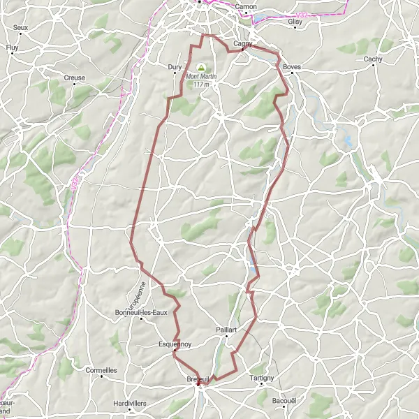 Miniature de la carte de l'inspiration cycliste "Circuit de Bosquel et Mont Robert" dans la Picardie, France. Générée par le planificateur d'itinéraire cycliste Tarmacs.app