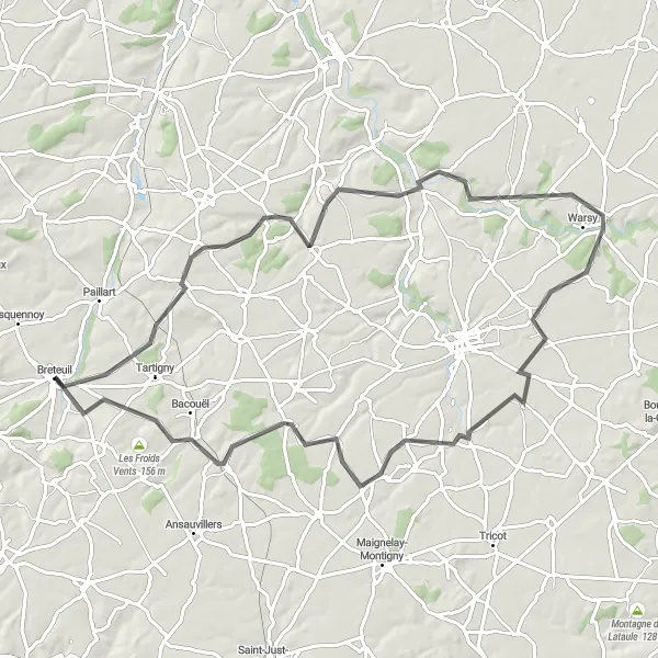 Map miniature of "Scenic Road Tour to Le Bief" cycling inspiration in Picardie, France. Generated by Tarmacs.app cycling route planner