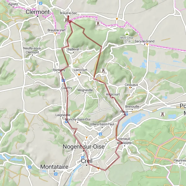 Miniature de la carte de l'inspiration cycliste "La Boucle secrète de Picardie" dans la Picardie, France. Générée par le planificateur d'itinéraire cycliste Tarmacs.app