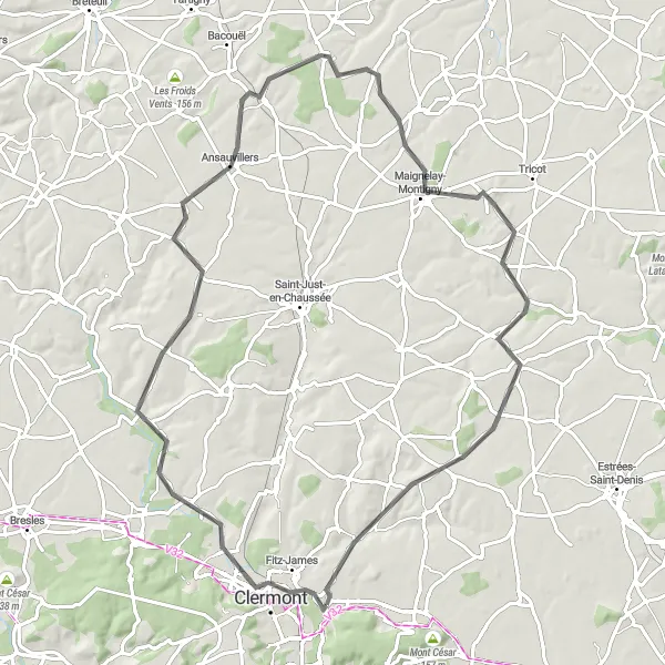 Map miniature of "Road Cycling Adventure through Picardie" cycling inspiration in Picardie, France. Generated by Tarmacs.app cycling route planner