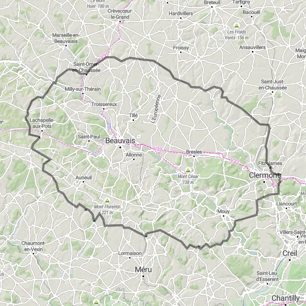 Map miniature of "Ultimate Picardie Road Cycling Adventure" cycling inspiration in Picardie, France. Generated by Tarmacs.app cycling route planner