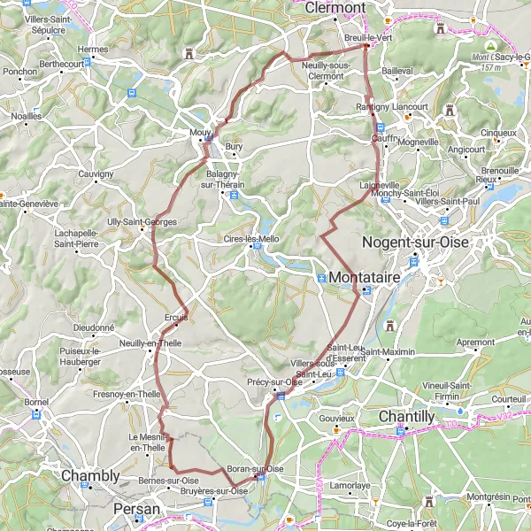 Miniature de la carte de l'inspiration cycliste "Excursion autour d'Ercuis" dans la Picardie, France. Générée par le planificateur d'itinéraire cycliste Tarmacs.app