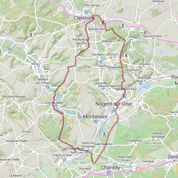 Miniature de la carte de l'inspiration cycliste "Boucle de Villers-Saint-Paul" dans la Picardie, France. Générée par le planificateur d'itinéraire cycliste Tarmacs.app