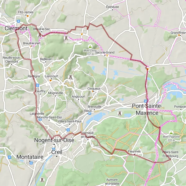 Miniature de la carte de l'inspiration cycliste "Les Châteaux de l'Oise" dans la Picardie, France. Générée par le planificateur d'itinéraire cycliste Tarmacs.app