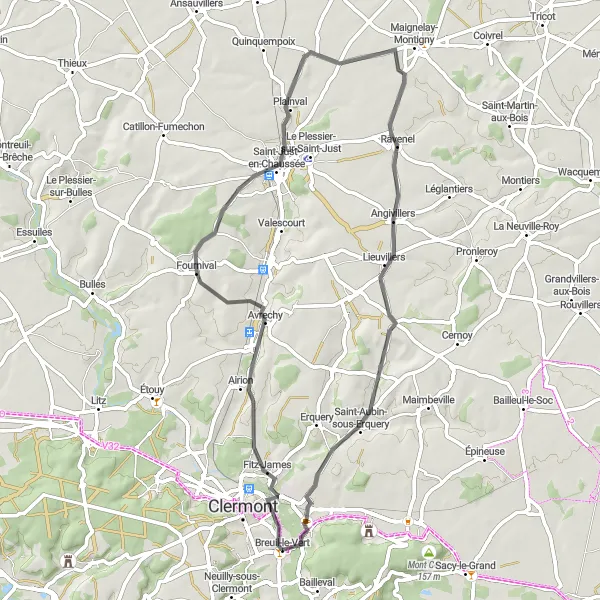 Miniature de la carte de l'inspiration cycliste "Boucle de Breuil-le-Vert" dans la Picardie, France. Générée par le planificateur d'itinéraire cycliste Tarmacs.app