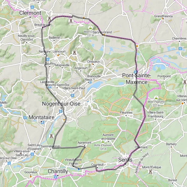 Map miniature of "The Oise Valley Loop" cycling inspiration in Picardie, France. Generated by Tarmacs.app cycling route planner