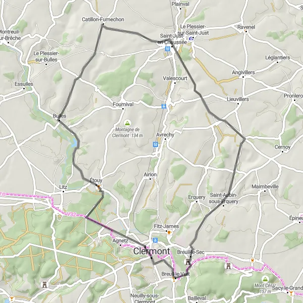 Map miniature of "The Étouy Tour" cycling inspiration in Picardie, France. Generated by Tarmacs.app cycling route planner