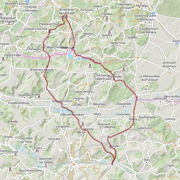 Map miniature of "Gravel Loop" cycling inspiration in Picardie, France. Generated by Tarmacs.app cycling route planner