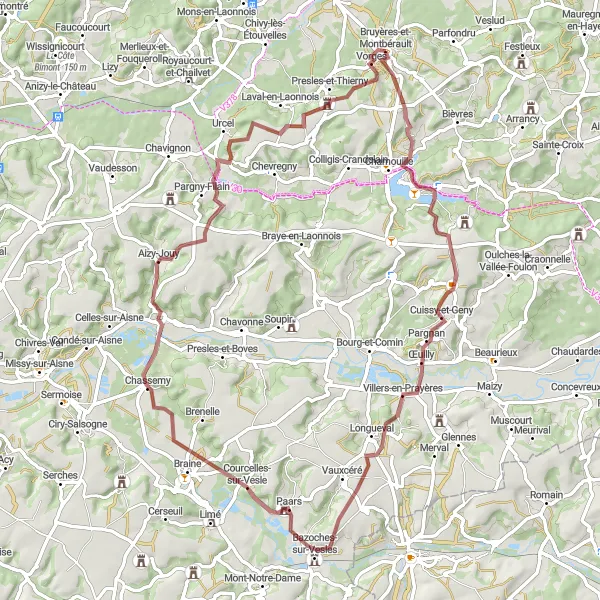 Map miniature of "The Ultimate Gravel Challenge" cycling inspiration in Picardie, France. Generated by Tarmacs.app cycling route planner