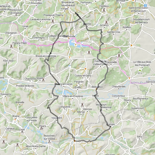 Map miniature of "Picardie Vineyard Loop" cycling inspiration in Picardie, France. Generated by Tarmacs.app cycling route planner