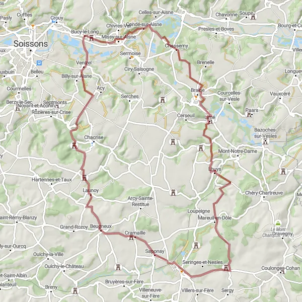 Map miniature of "Château du Bas Challenge" cycling inspiration in Picardie, France. Generated by Tarmacs.app cycling route planner