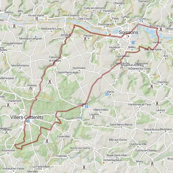 Map miniature of "The Forest Adventure" cycling inspiration in Picardie, France. Generated by Tarmacs.app cycling route planner