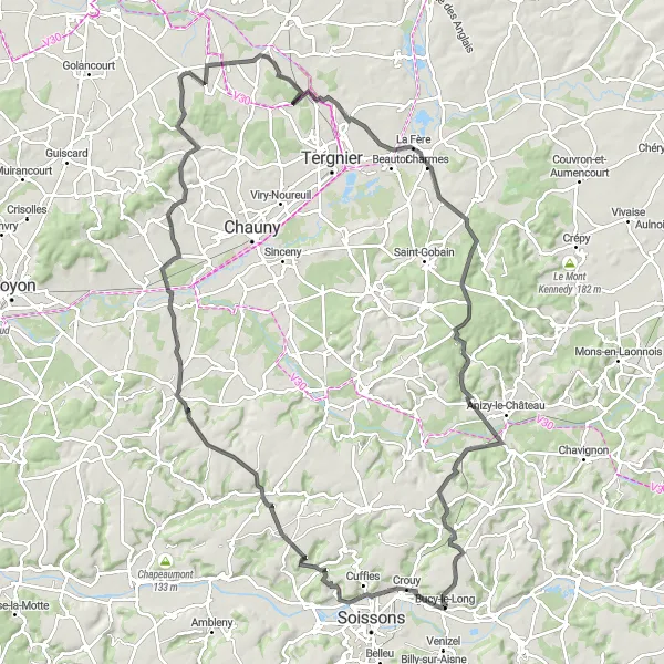 Map miniature of "Exploring Picardie" cycling inspiration in Picardie, France. Generated by Tarmacs.app cycling route planner