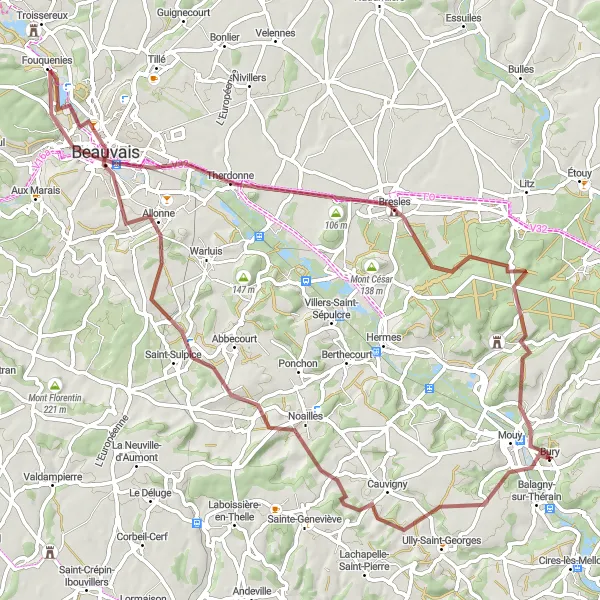 Map miniature of "The Plateau Camard Adventure" cycling inspiration in Picardie, France. Generated by Tarmacs.app cycling route planner