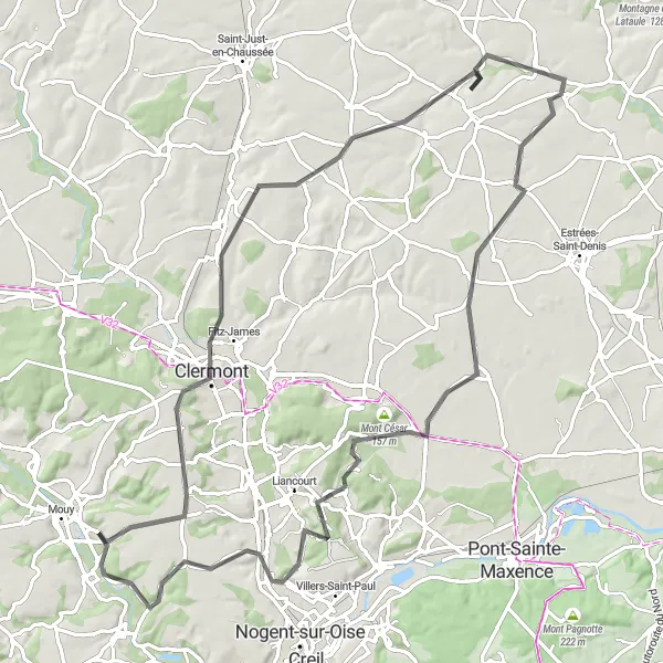 Map miniature of "The Countryside Challenge" cycling inspiration in Picardie, France. Generated by Tarmacs.app cycling route planner