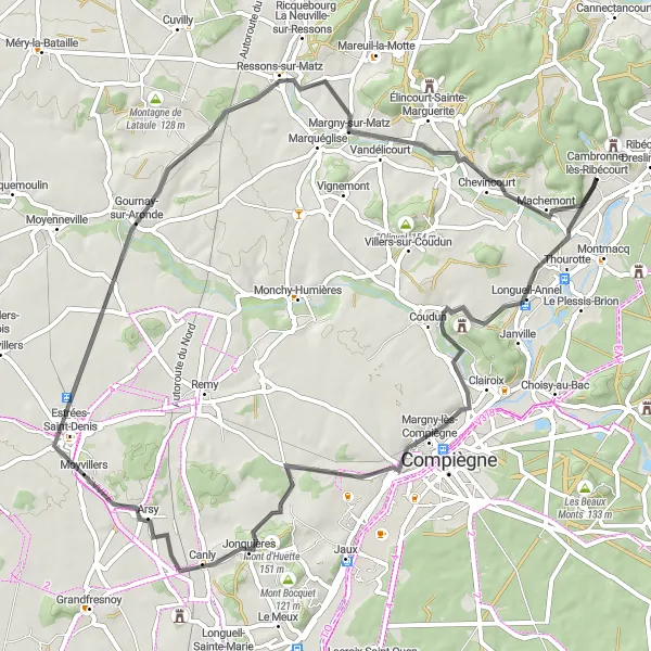 Map miniature of "Picturesque Road Cycling Route" cycling inspiration in Picardie, France. Generated by Tarmacs.app cycling route planner