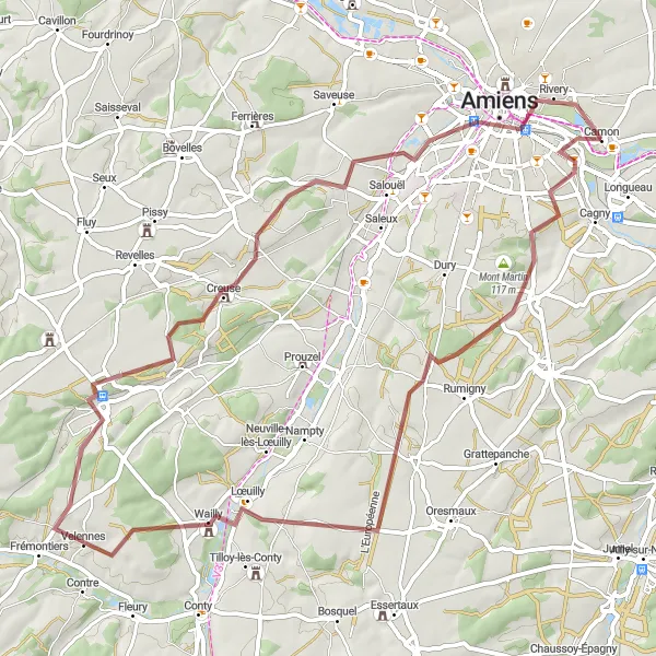 Miniature de la carte de l'inspiration cycliste "Les Collines de la Somme" dans la Picardie, France. Générée par le planificateur d'itinéraire cycliste Tarmacs.app