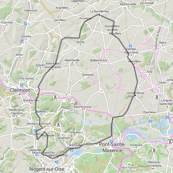 Miniature de la carte de l'inspiration cycliste "Parcours vallonné autour de Cauffry" dans la Picardie, France. Générée par le planificateur d'itinéraire cycliste Tarmacs.app