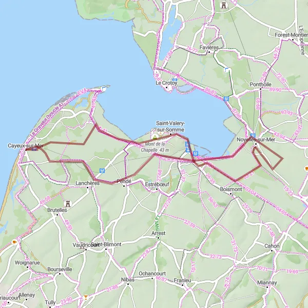 Map miniature of "The Coastal Adventure" cycling inspiration in Picardie, France. Generated by Tarmacs.app cycling route planner