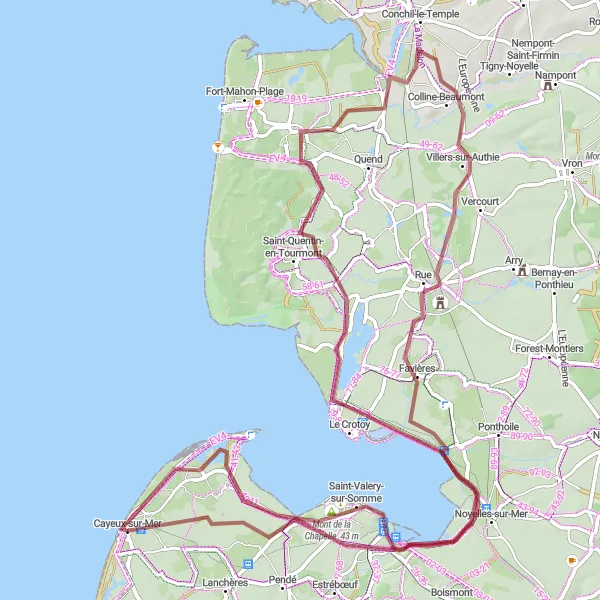 Miniature de la carte de l'inspiration cycliste "La Randonnée des Deux Baies en VTT" dans la Picardie, France. Générée par le planificateur d'itinéraire cycliste Tarmacs.app