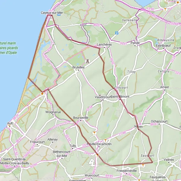 Map miniature of "The Countryside Escape" cycling inspiration in Picardie, France. Generated by Tarmacs.app cycling route planner