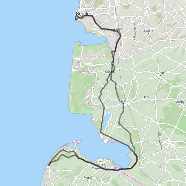 Miniature de la carte de l'inspiration cycliste "Le Tour de la Baie de Somme en vélo de route" dans la Picardie, France. Générée par le planificateur d'itinéraire cycliste Tarmacs.app