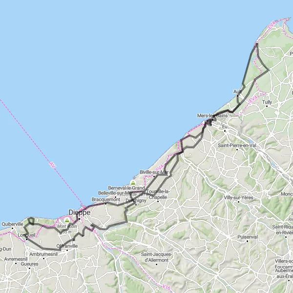 Miniature de la carte de l'inspiration cycliste "Les Falaises de la Côte d'Opale" dans la Picardie, France. Générée par le planificateur d'itinéraire cycliste Tarmacs.app