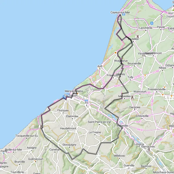 Map miniature of "Cayeux-sur-Mer and Beyond" cycling inspiration in Picardie, France. Generated by Tarmacs.app cycling route planner
