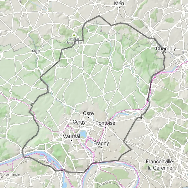 Map miniature of "Chambly to Champagne-sur-Oise Road Route" cycling inspiration in Picardie, France. Generated by Tarmacs.app cycling route planner