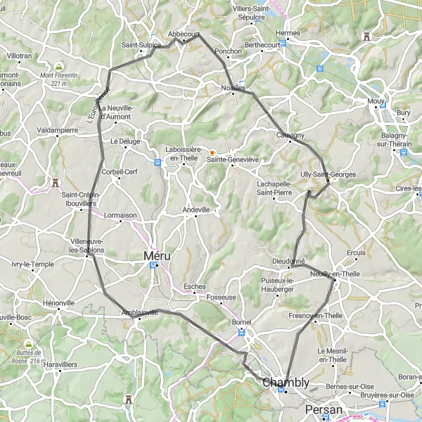 Map miniature of "The Ressons-l'Abbaye Trail" cycling inspiration in Picardie, France. Generated by Tarmacs.app cycling route planner