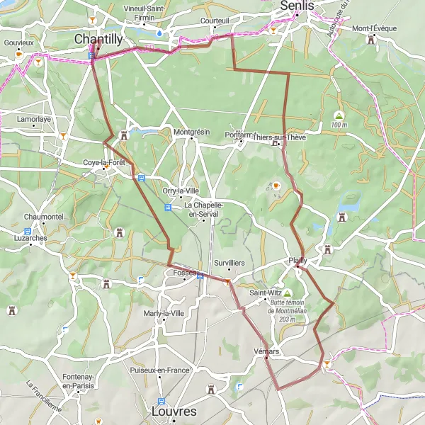Miniature de la carte de l'inspiration cycliste "Boucle de la Thève" dans la Picardie, France. Générée par le planificateur d'itinéraire cycliste Tarmacs.app